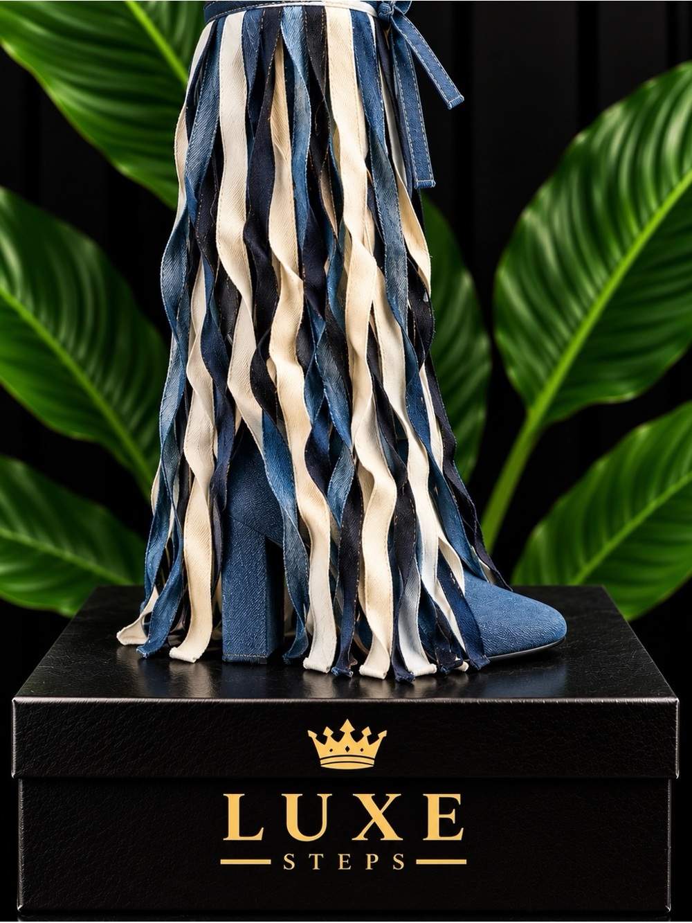 Cape Robbin Blue and Cream Fringe Heeled Boot